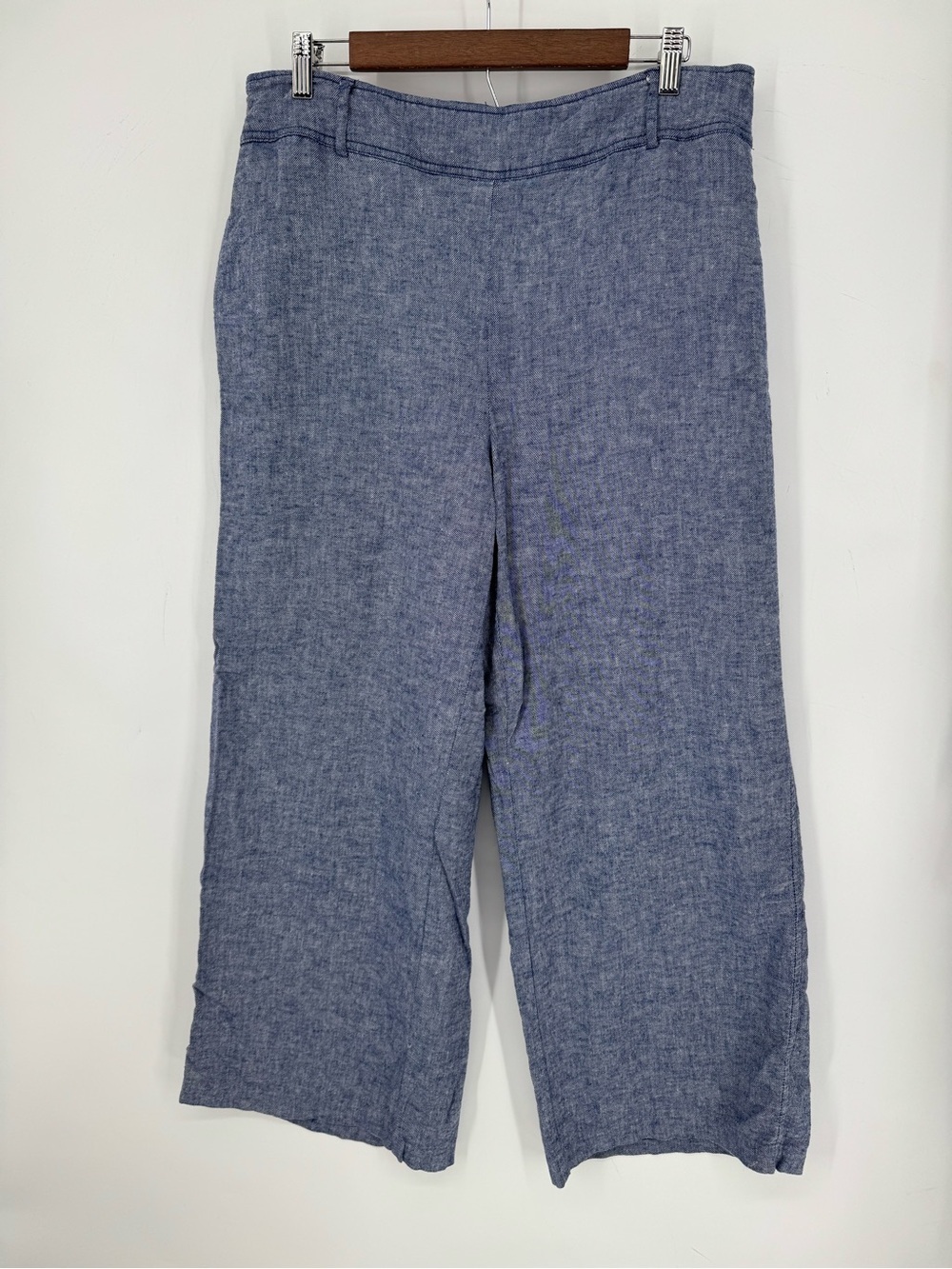 Lane Bryant Chambray Lined Wide-Leg Cropped Pants in Denim Blue Plus Size 16